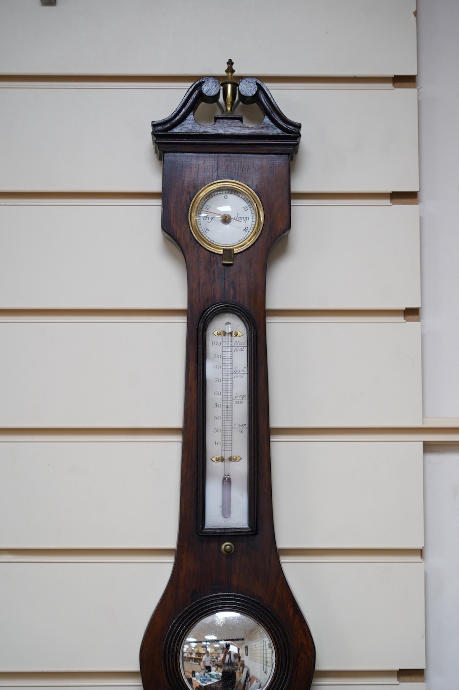 A 20th century mahogany banjo barometer, 99cm. Condition - good, not tested as working